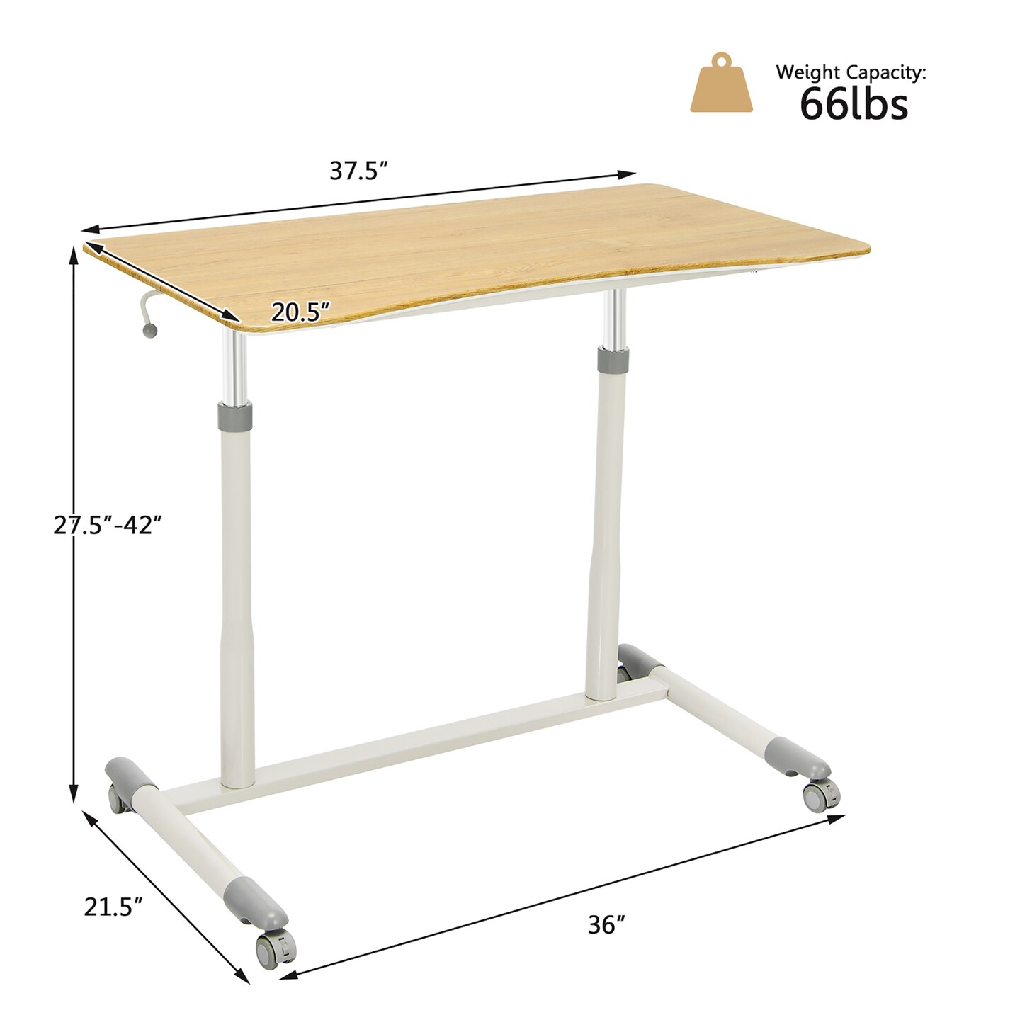 Goplus Height Adjustable Computer Desk Sit Stand Rolling Notebook Table Natural\Brown\Black