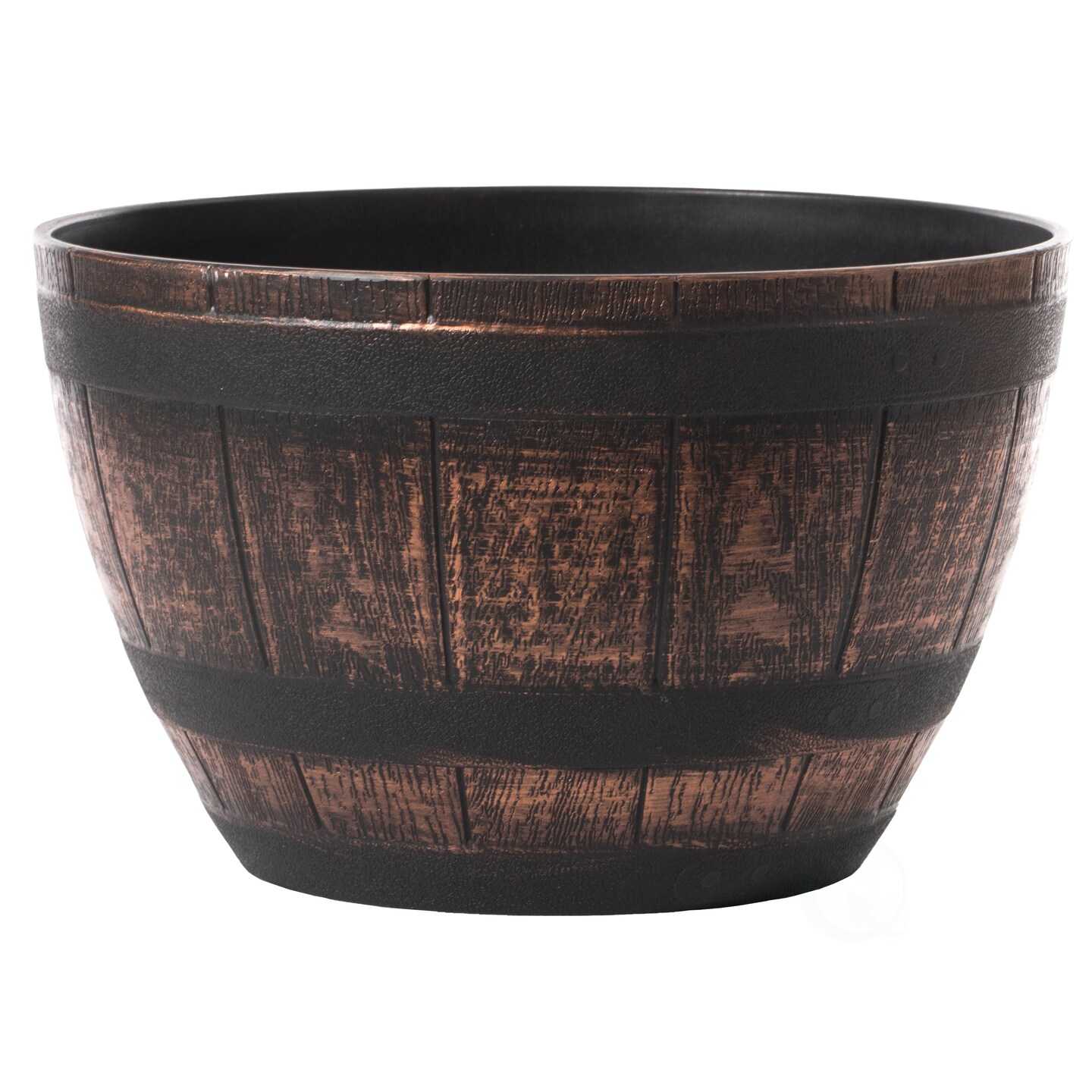 Brown Outdoor Rustic Half Barrel Flower Garden Planter Bowl, Plastic