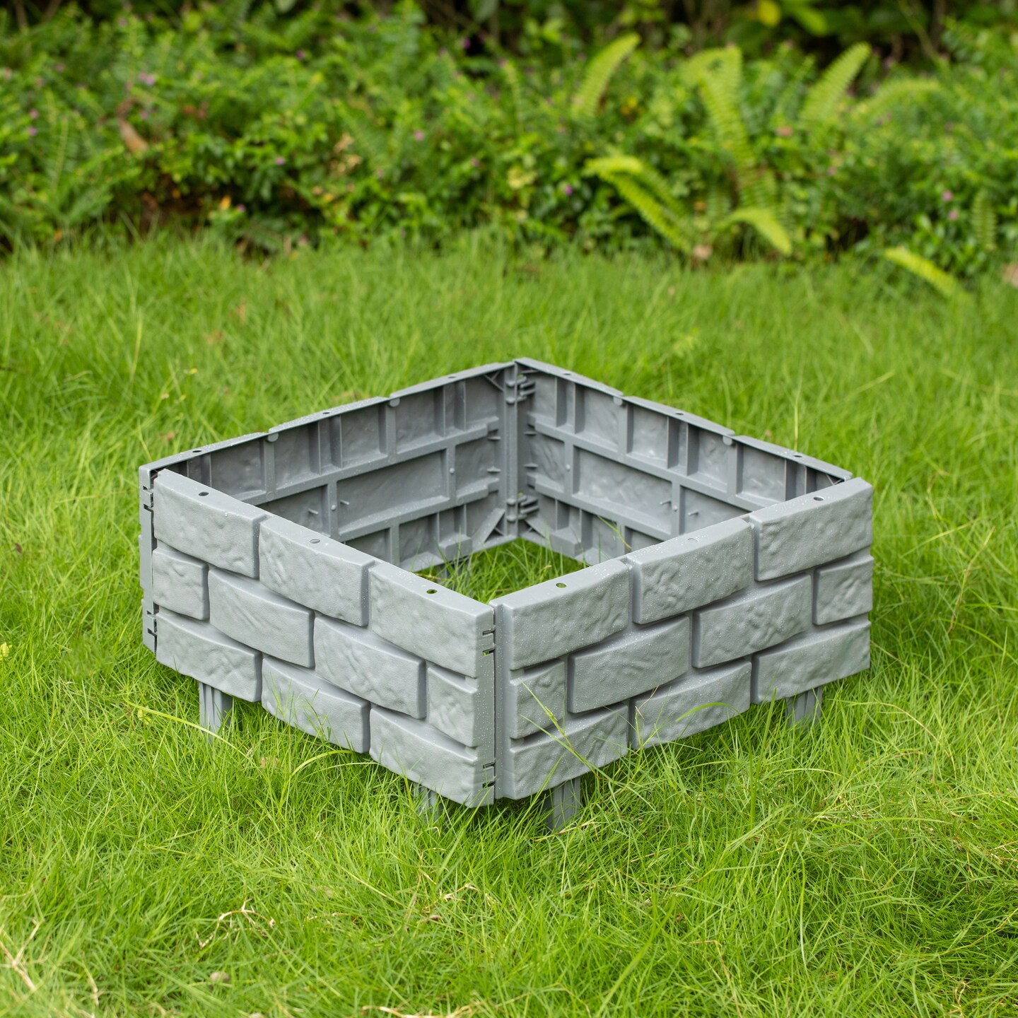 Imitation Stone Brick Designed Garden Border Edging Picket Fence, High Quality Fencing for Gardens, Landscape Edging, Pathways, Flower Beds, to Provide Protection from Animals, 4 Piece Set Grey