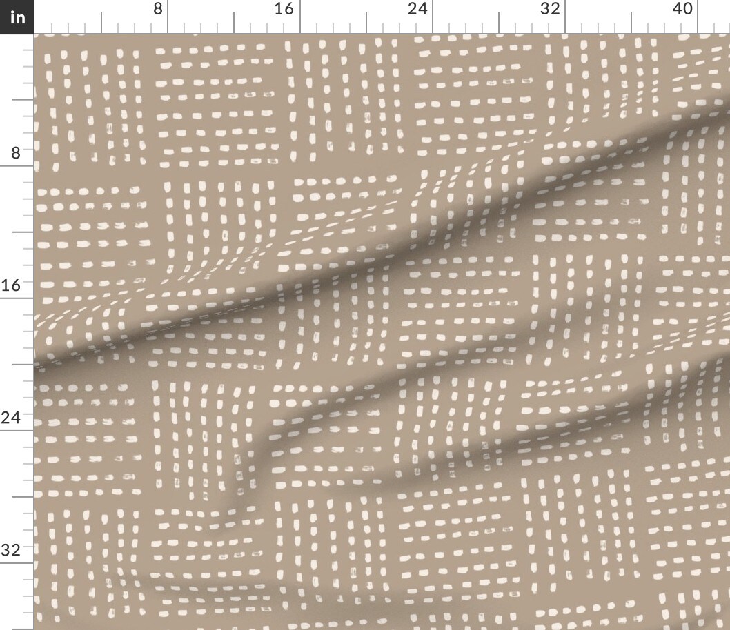 Brushstroke Grid Beige On Brown Squares Bohemian Taupe Khaki Custom Printed Fabric by Spoonflower Various Fabrics by the Yard or Fat Quarter