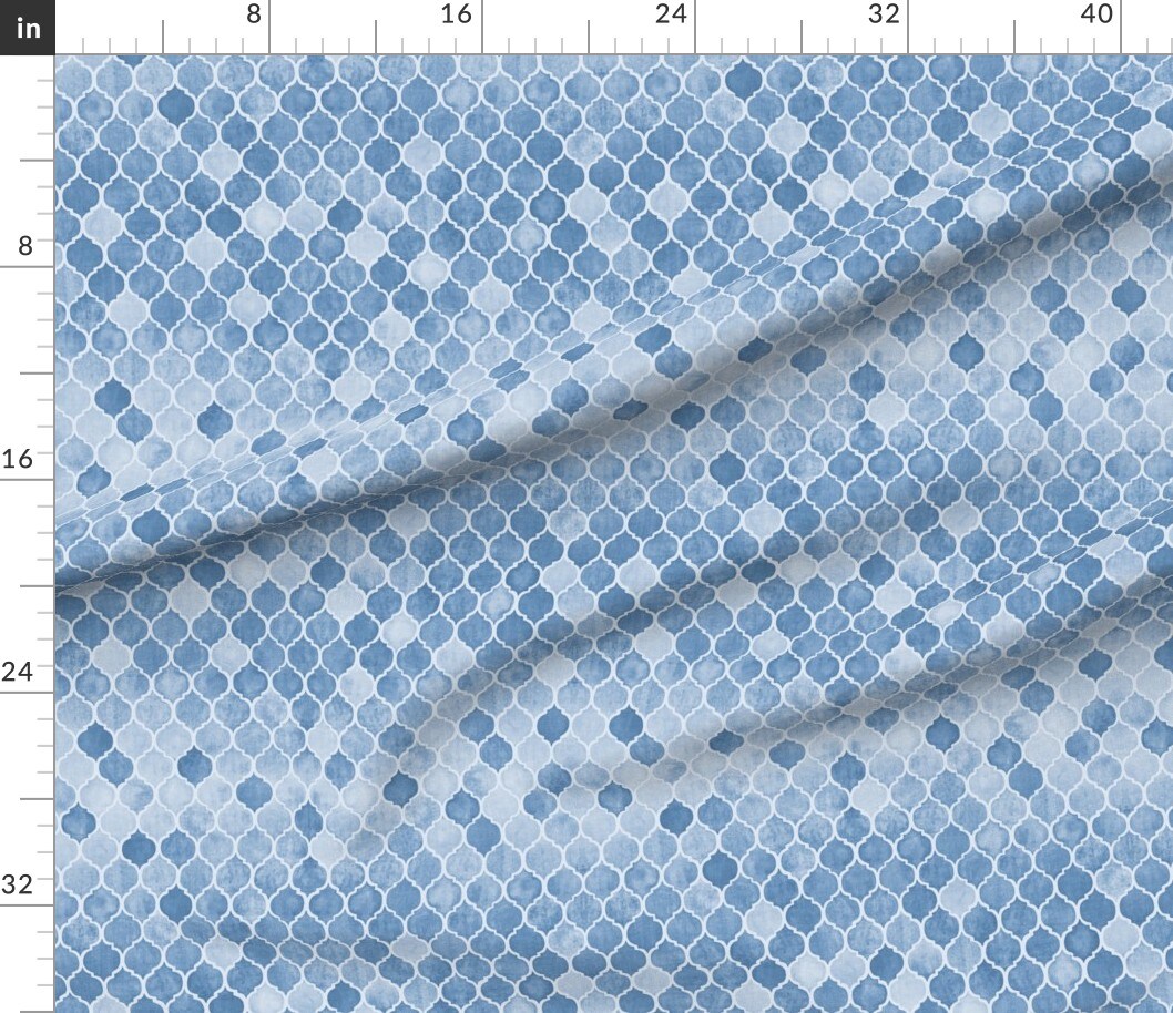 Petal Signature Cotton by the Yard or Fat Quarter Decorative Vintage Tile  Monochrome Soft Blue Watercolor Custom Printed Fabric by Spoonflower