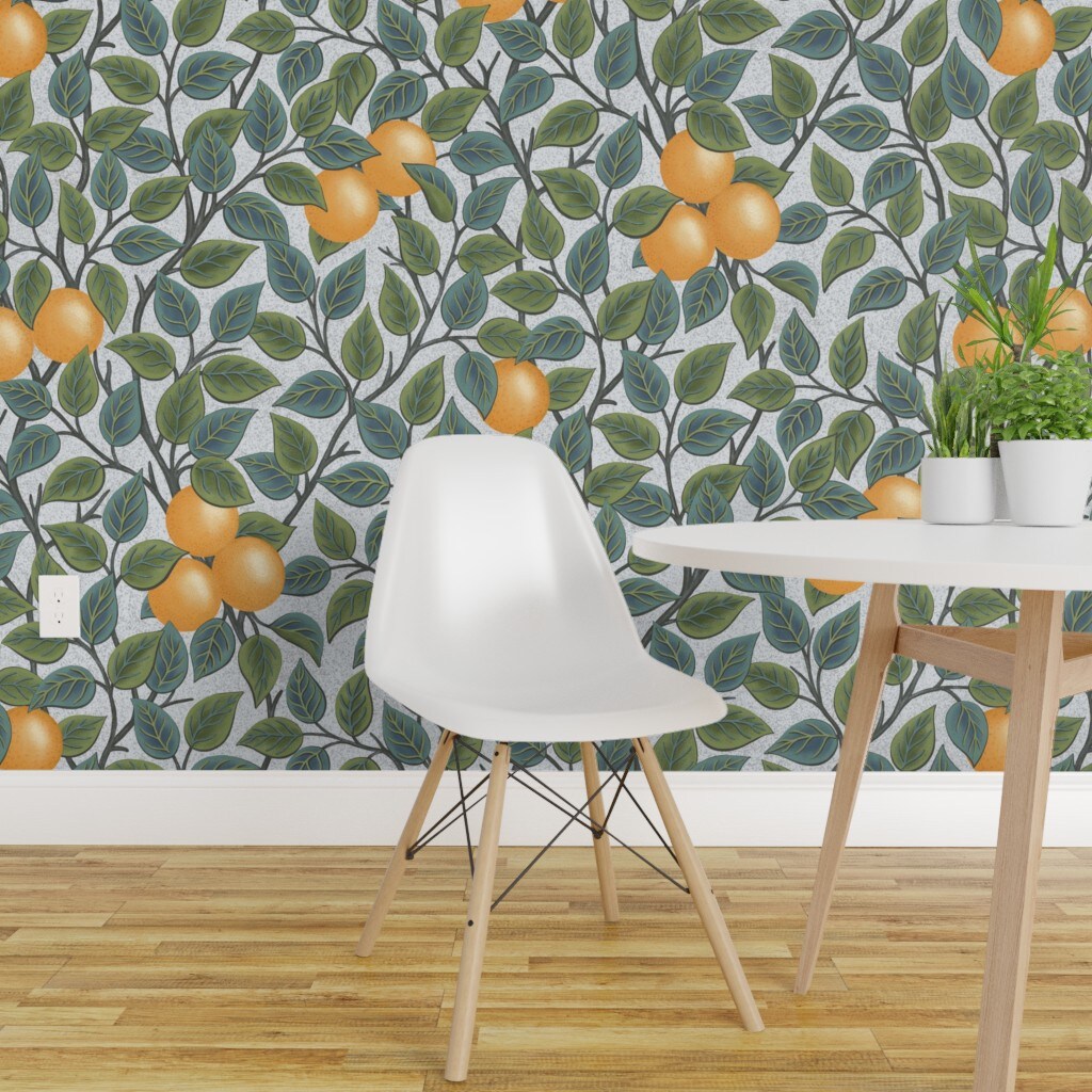 Peel & Stick Wallpaper 2FT Wide Orange Fruit Citrus Summer Botanical Mediterranean Tree Oranges Nature Plant Floral Large Scale Custom Removable Wallpaper by Spoonflower