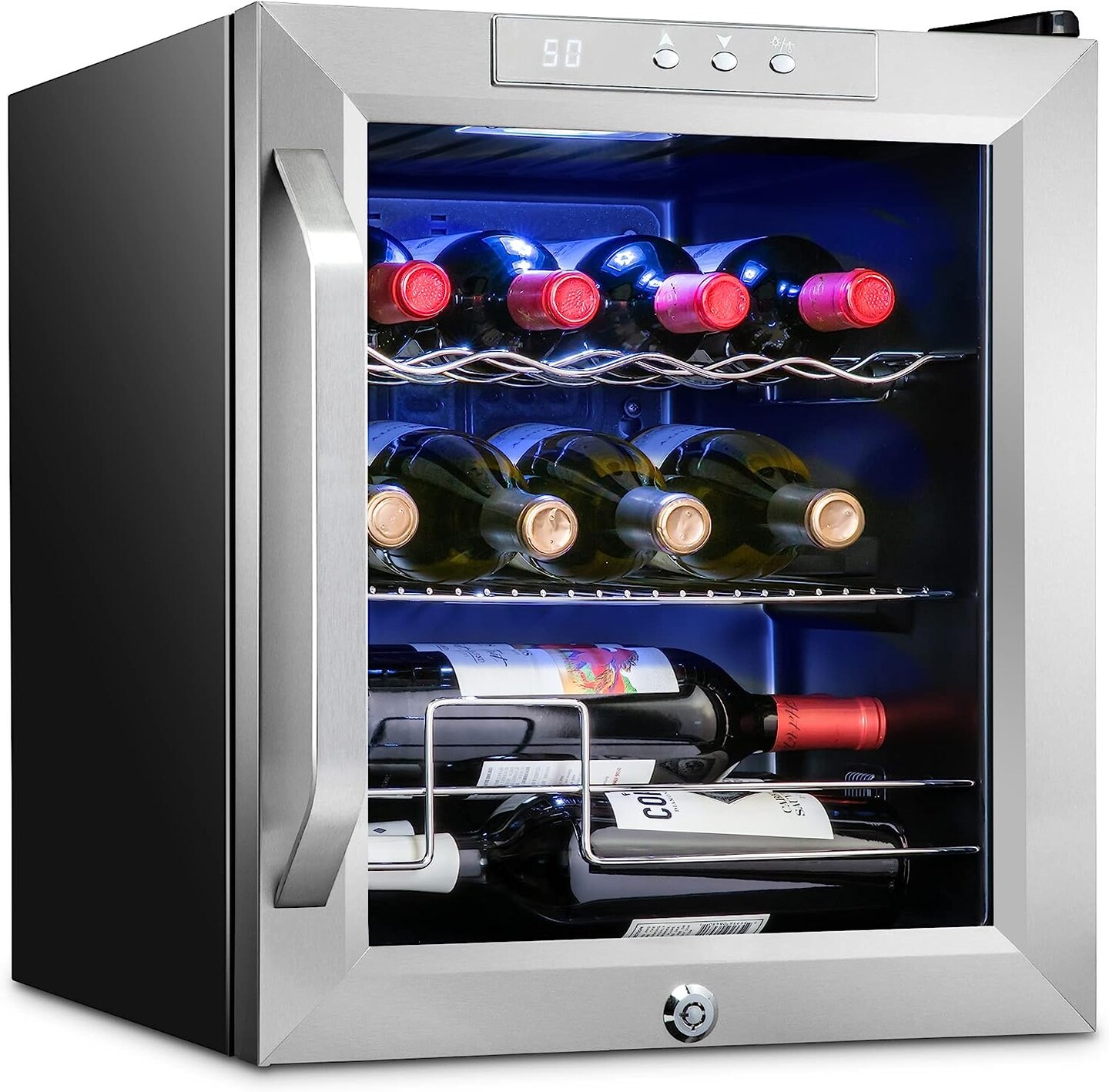 Ivation 12-Bottle Wine Cooler, Compact Freestanding Wine Fridge with Lock