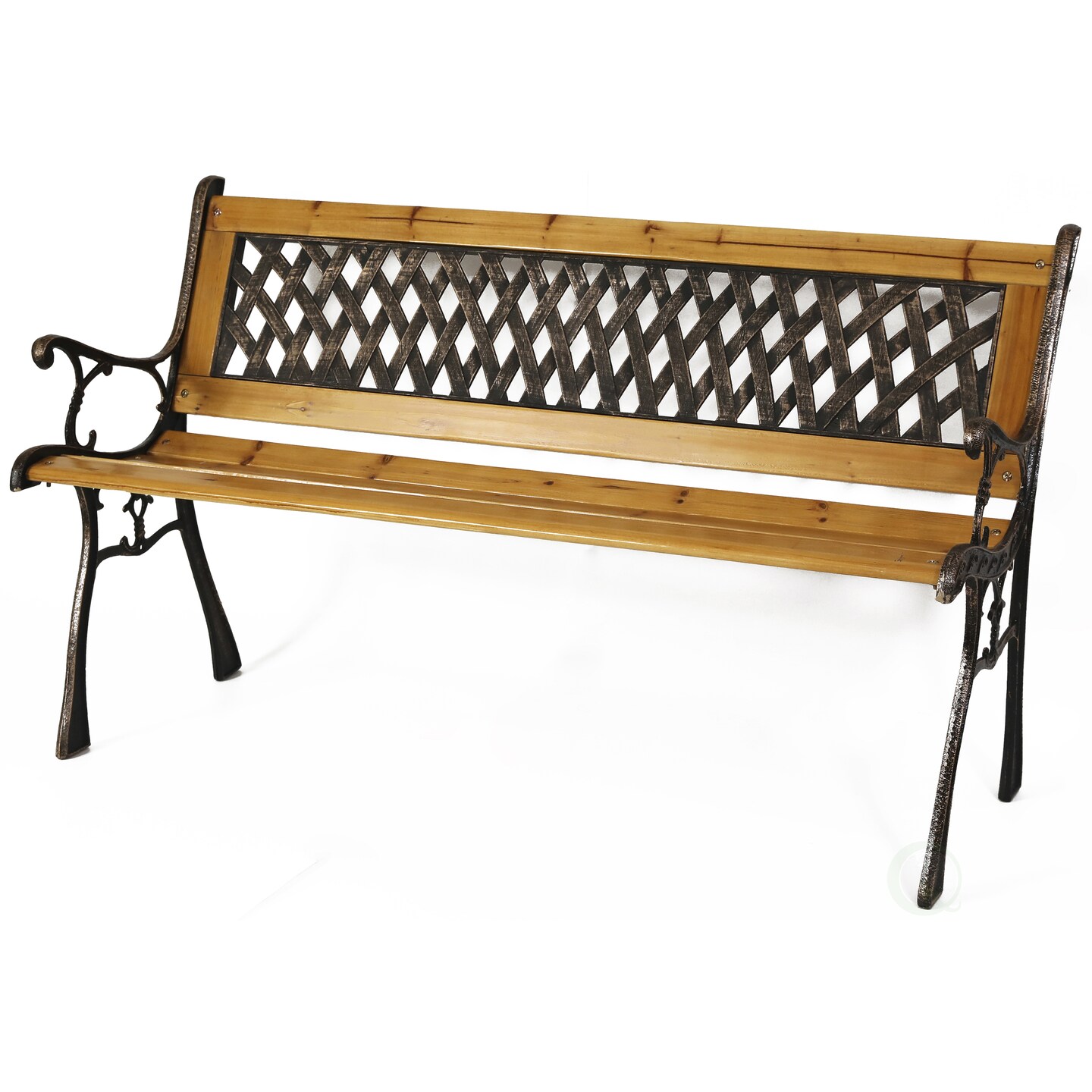 Gardenised 49In Outdoor Wooden Bench Steel Frame Pvc Back Patio Yard Seating