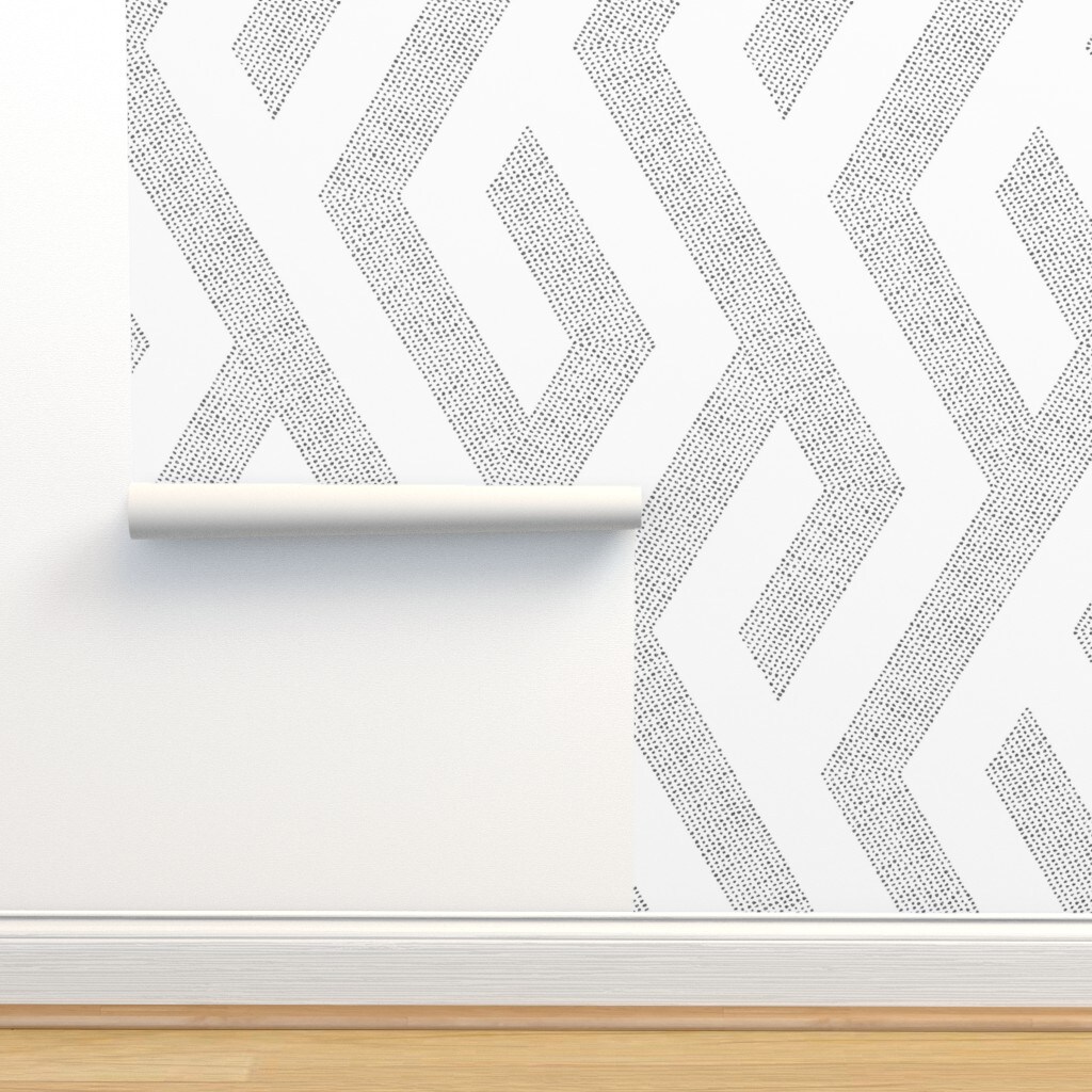 Minimal Zigzag Black And White Graphic Lines Custom Removable Wallpaper by Spoonflower Peel & Stick Wallpaper 2FT Wide
