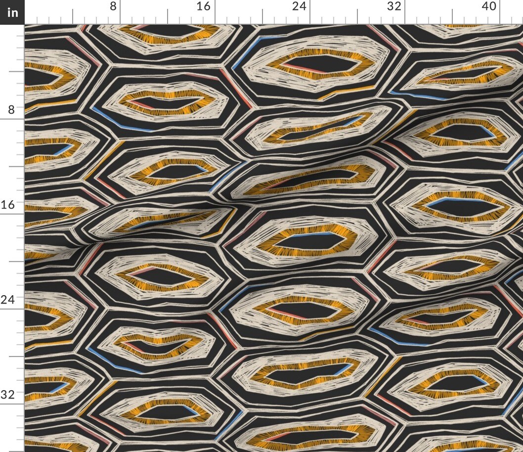 Tortoiseshell Abstract Bold Geometric Animal Print Hexagon Hand Drawn Custom Printed Fabric by Spoonflower Various Fabrics by the Yard or Fat Quarter