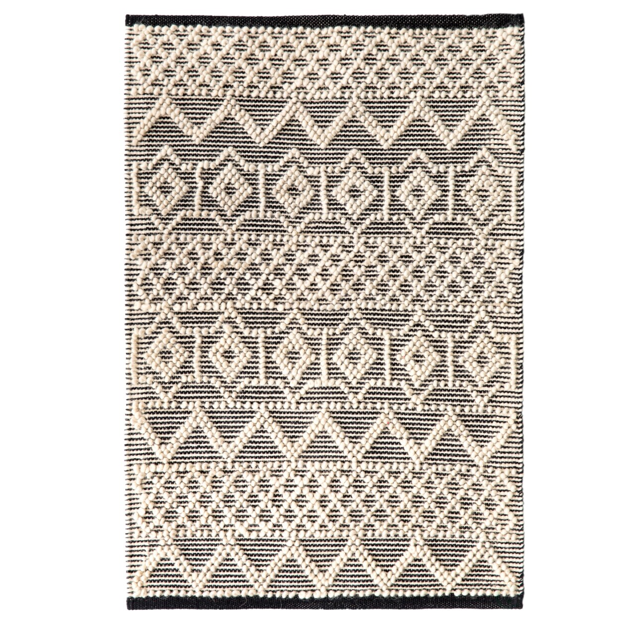 Deerlux Handwoven Kilim Rug Black White Wool 3X5 And 2X3 Sizes Durable Reversible