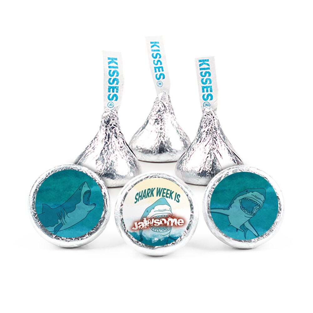 90 Pcs Shark Week Candy Party Favors Milk Chocolate Hershey's Kisses - Jawsome (1lb, Approx. 90 Pcs) - No Assembly Required - By Just Candy