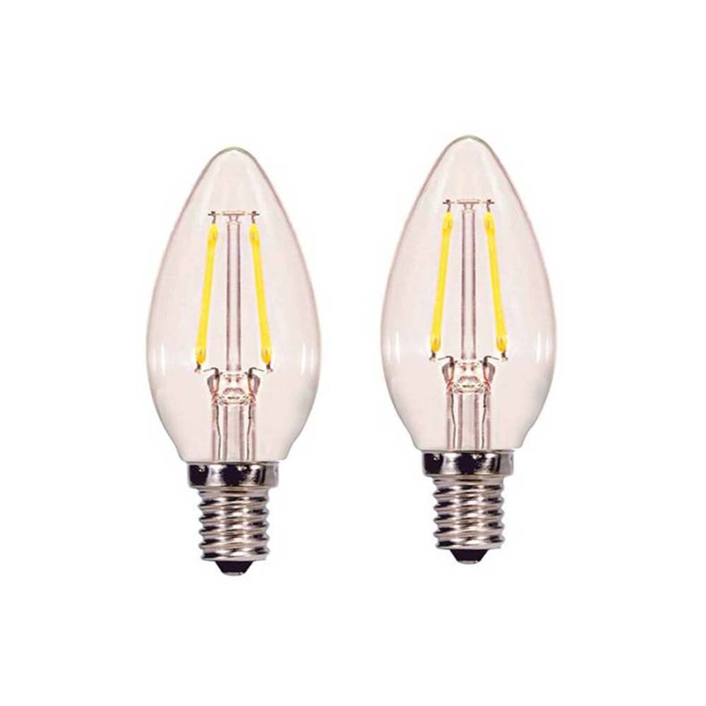 2Pk - Satco 2.5w B11 Candle LED Filament Clear E12 Base 2700k Bulb ...