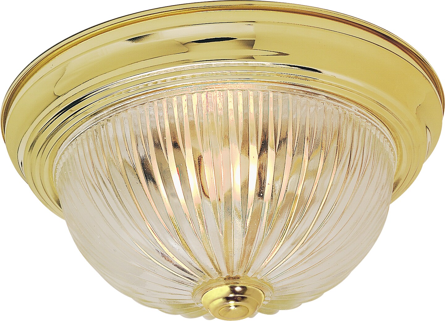 Nuvo 2-Light 11&#x22; Flush Mount Fixture w/ Clear Ribbed Glass in Polished Brass