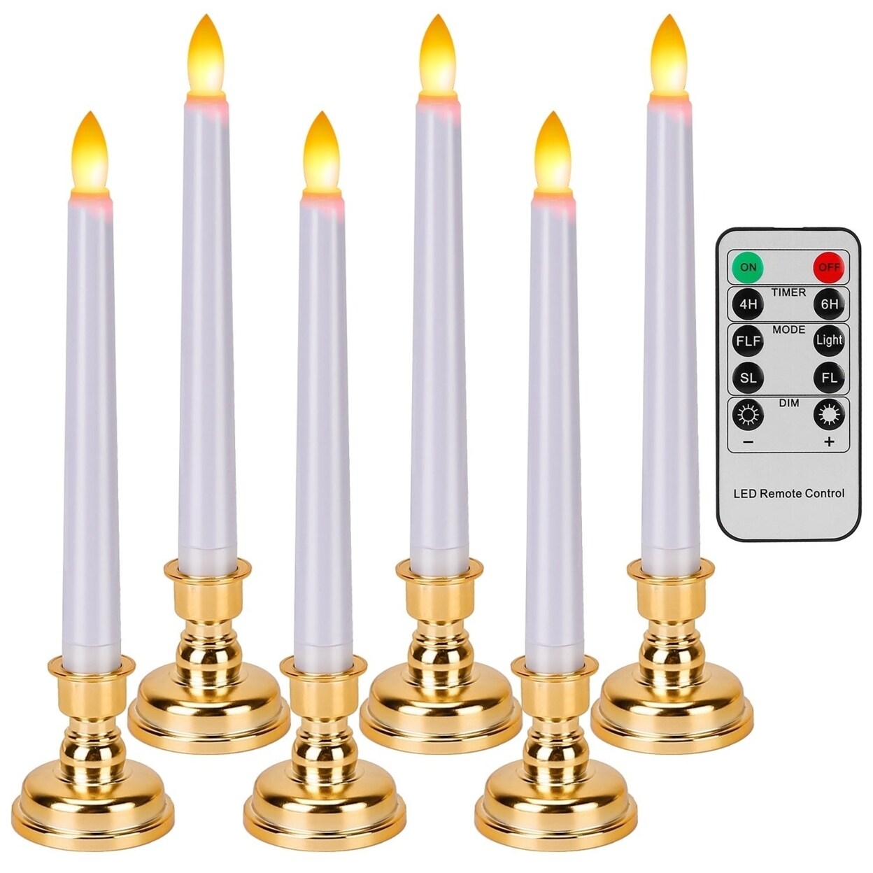 SKUSHOPS 6 Packs Flameless Taper Candles 9.8in Electric LED Candles Warm White with 4 Light Modes Remote Control Timer