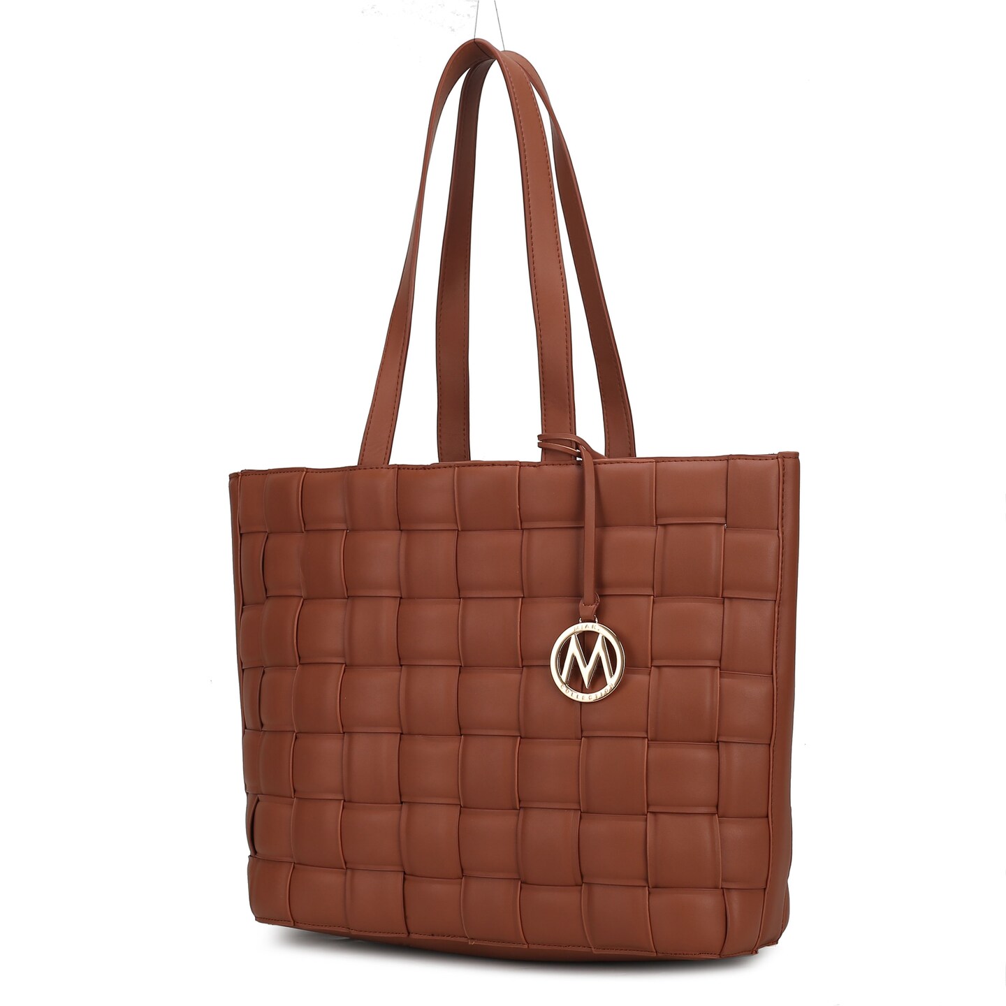 Brown Woven Vegan Leather Shopper Bag