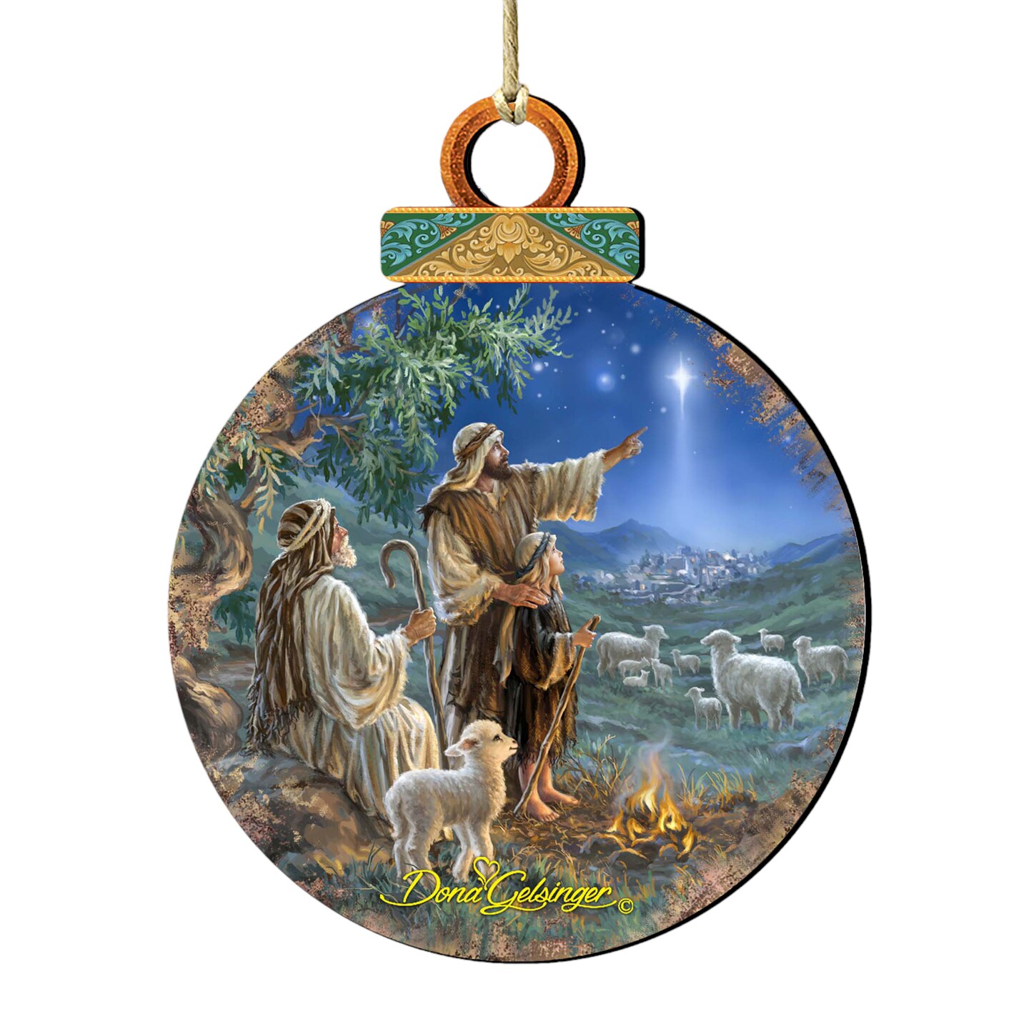 Designocracy Set of 2 Shepherd Soaring Star Wooden Christmas Ornaments 5.5&#x22;