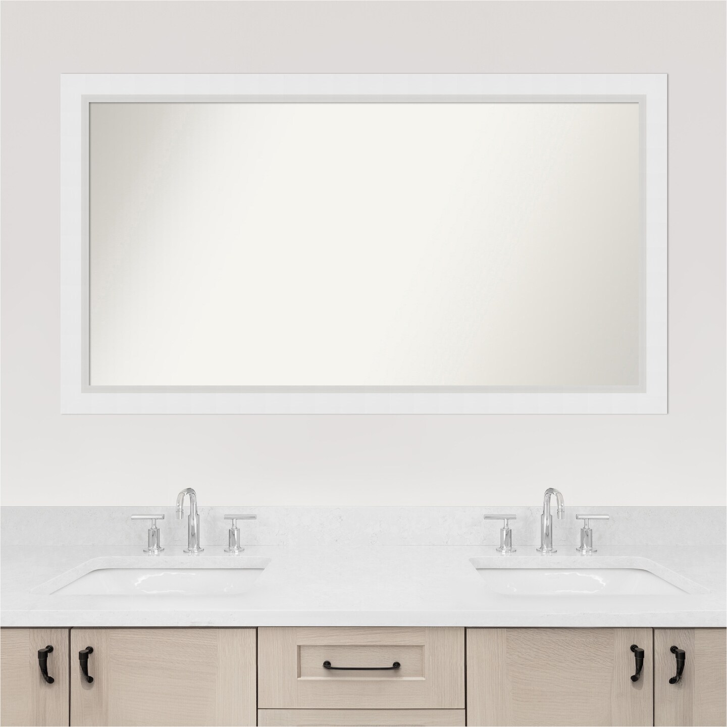 Blanco White Non-Beveled Custom Framed Bathroom Vanity Wall Mirror