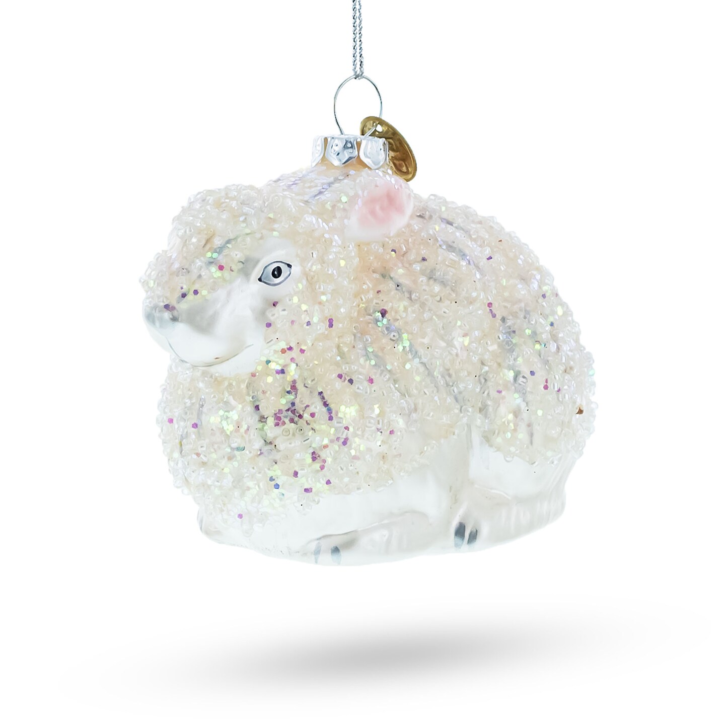 White Sparkling Bunny Glass Christmas Ornament