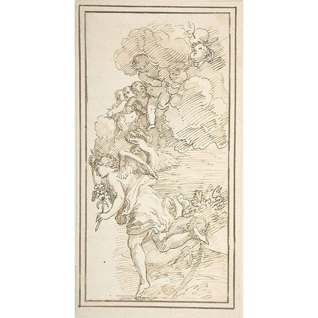 Archangel Holding A Lily In A Landscape With Clouds Bearing Putti (Fragment Of A Scene Of The Annunciation) Poster Print