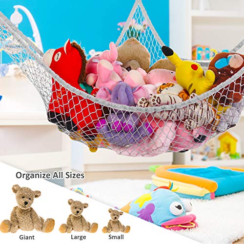 Stuffed Animals Net, Toy Hammock for Stuffed Animals, Jumbo Toy Storage Net 83&#x22; Wall Sling Corner Extra Large Kids Children Mesh Toy Net Organizer (Gray, 83 Inch)