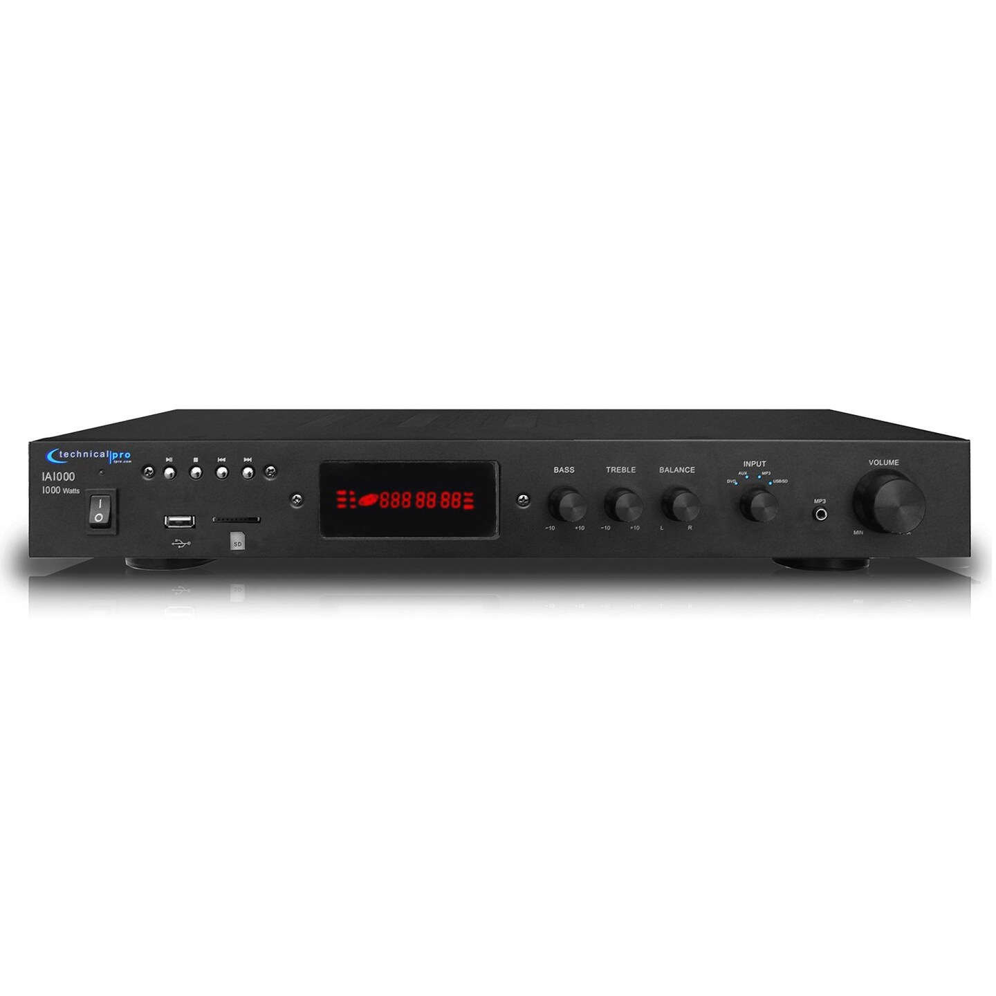 Technical Pro   1000 Watts Integrated Amplifier w/ USB SD Card RCA AUX Inputs Balance control Fluorescent Display Bass and