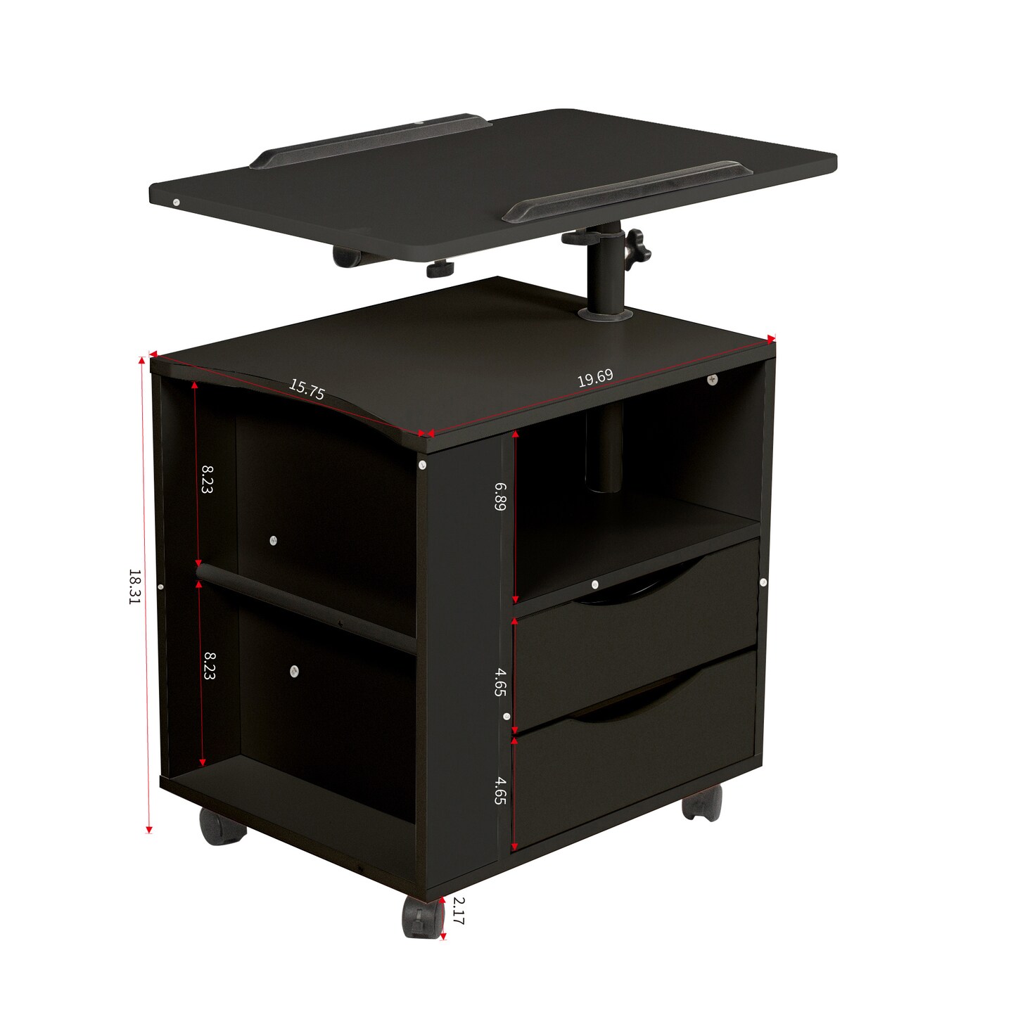 Height Adjustable Overbed End Table with Drawers and Open Shelf | Upgrade Bedside Setup