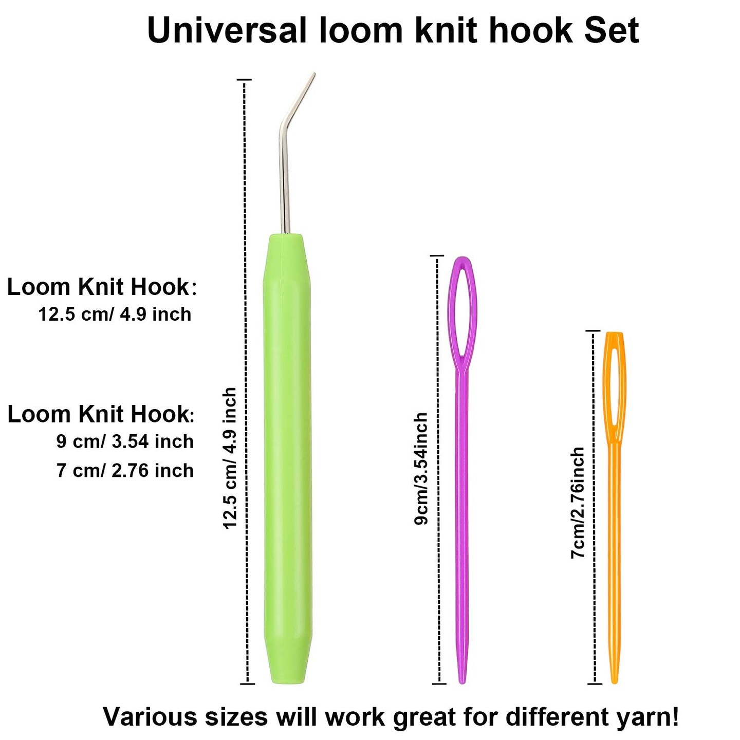 9 Pieces Knitting Loom Hook Crochet Needle Hook with Convenient Rubber Handles and Large Eye Plastic Sewing Needles for Knifty Knitting Knitter Crafts