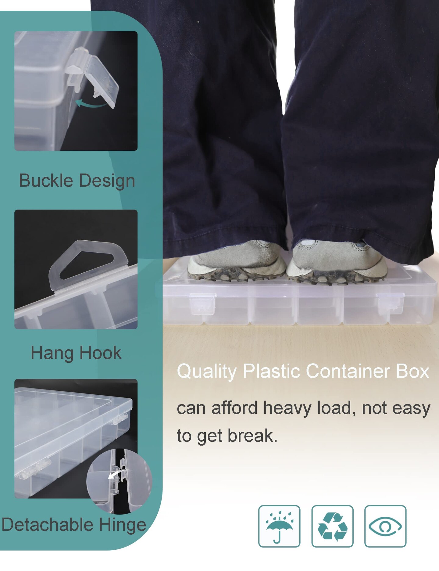 Tackle Box Organizer Plastic Organizer Boxes Large 18 Grids Compartment box with Dividers Clear Containers Jewelry Beads Storage
