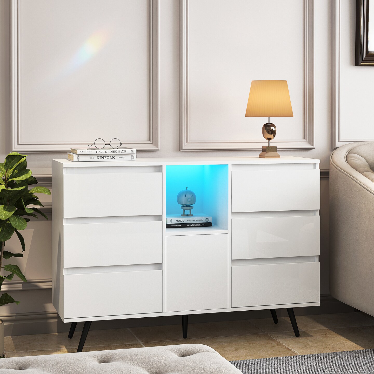Sleek Storage Cabinet with LED Light - 94.6 | Illuminate Your Space