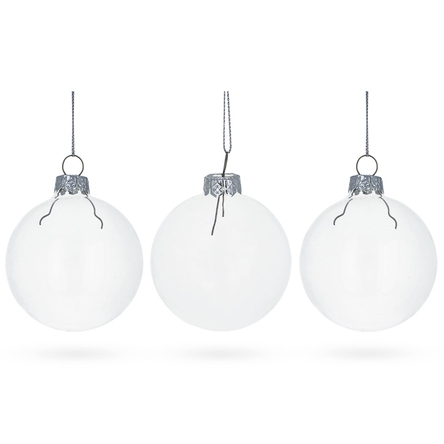 Set of 3 Clear - Blown Glass Ball Ornament 3.05 Inches (78 mm)