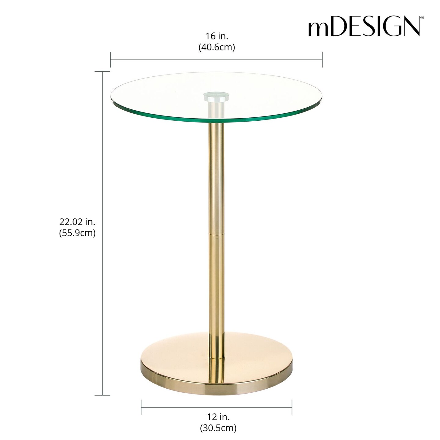 mDesign Metal/Glass Top Round Accent Side/End Drink Table Furniture