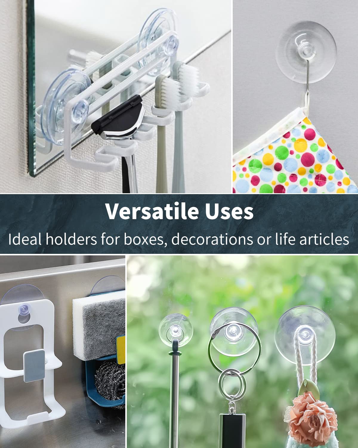 60 Pack Suction Cups for Glass, Small Rubber Suction Cups for Home Kitchen Bathroom Organization Christmas Decoration Window (Assorted Sizes 0.8 & 1.2 & 2.2 Inch)