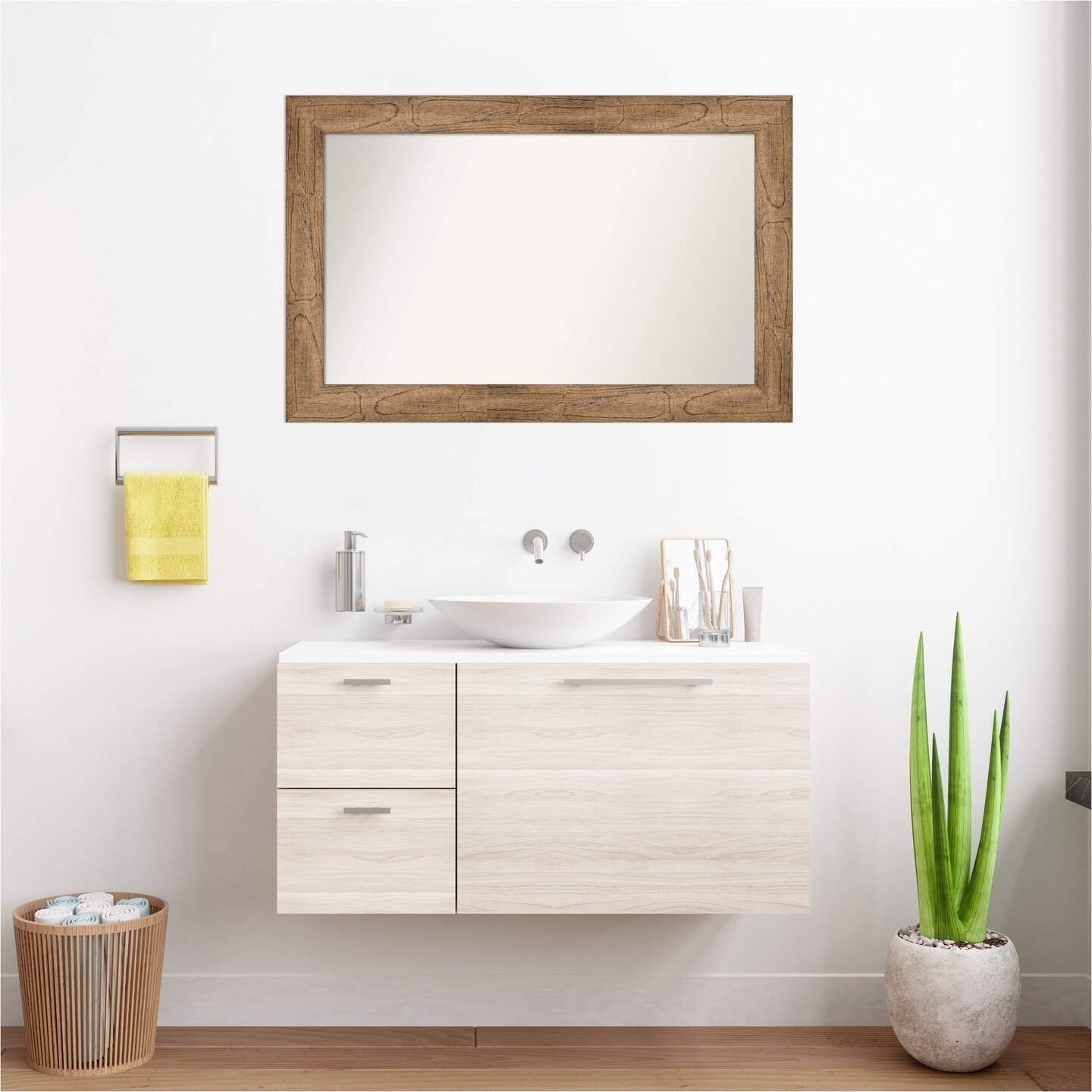 Owl Brown Non-Beveled Custom Framed Bathroom Vanity Wall Mirror
