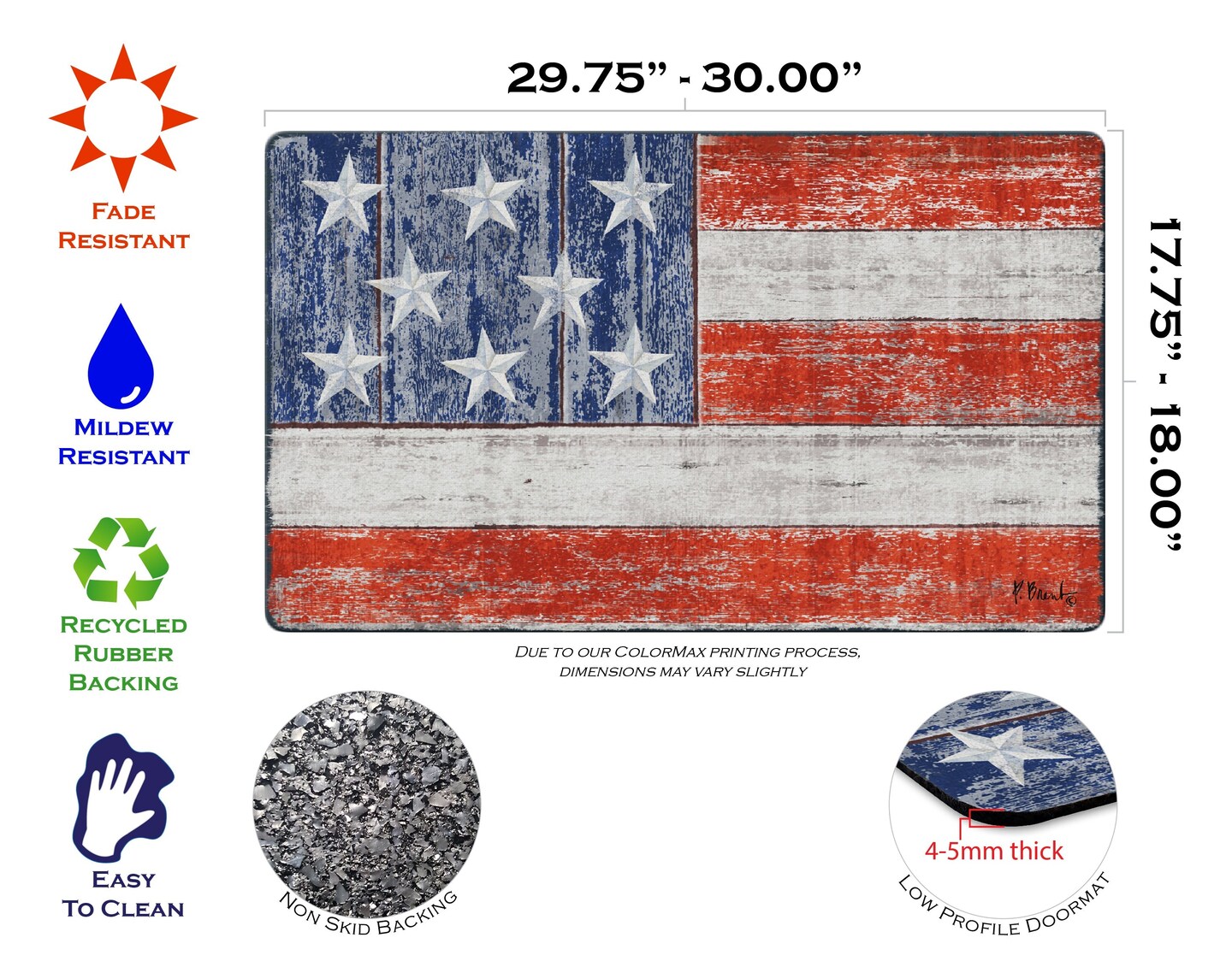 Rustic Patriotic Door Mat (18 x 30&#x22;)