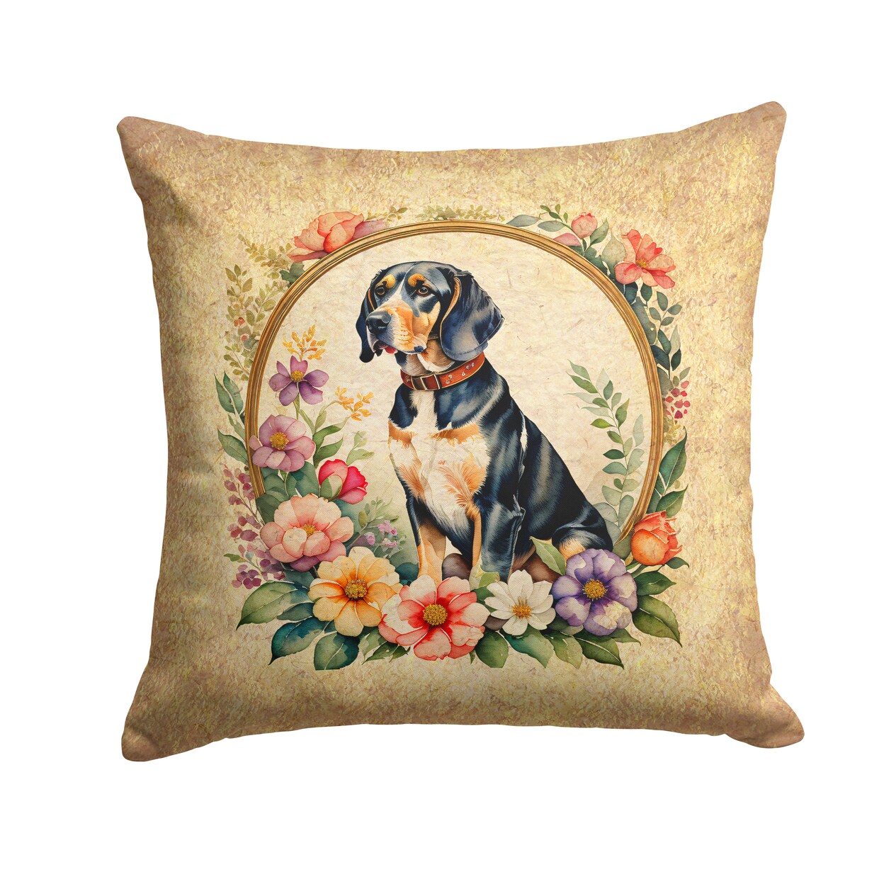 Caroline&#x27;s Treasures American English Coonhound and Flowers Fabric Decorative Pillow