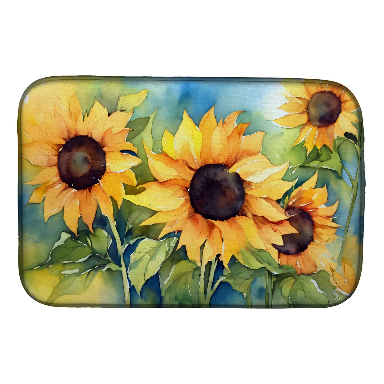 Caroline&#x27;s Treasures Sunflowers in Watercolor Dish Drying Mat