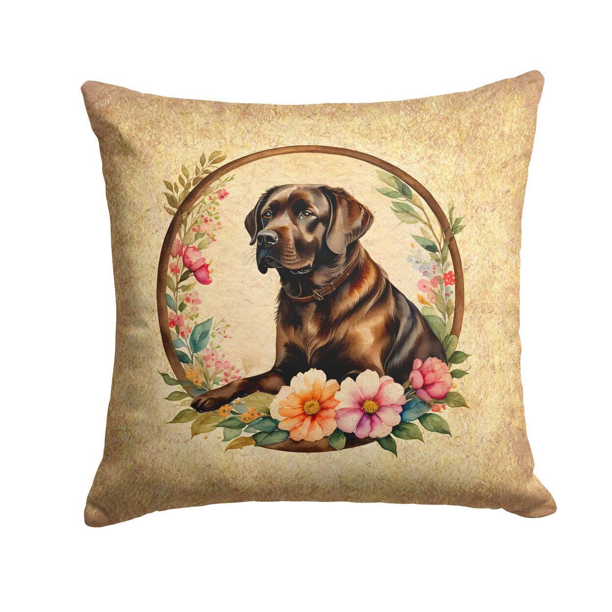 Caroline&#x27;s Treasures Chocolate Labrador Retriever and Flowers Fabric Decorative Pillow