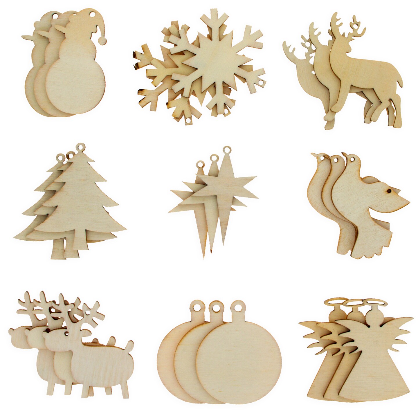 Set of 27 Wooden Cutouts DIY Wooden Christmas Ornaments Blank Laser Cuts