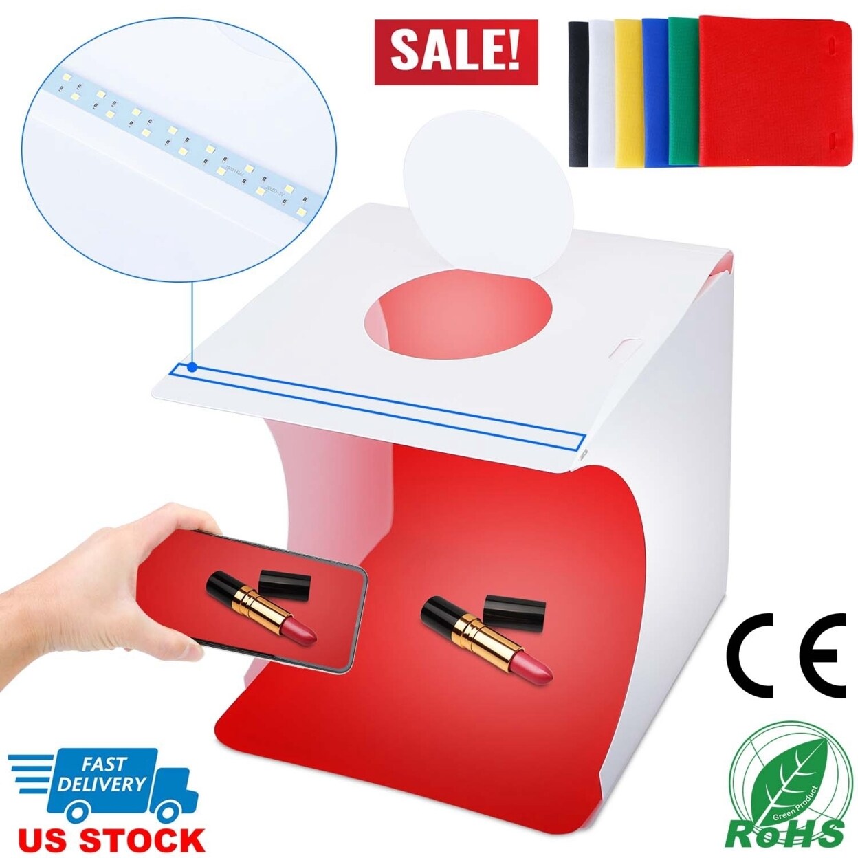 Mini Photo Studio Light Box Kit With 6 Backdrops 20 Led Beads Portable Photography