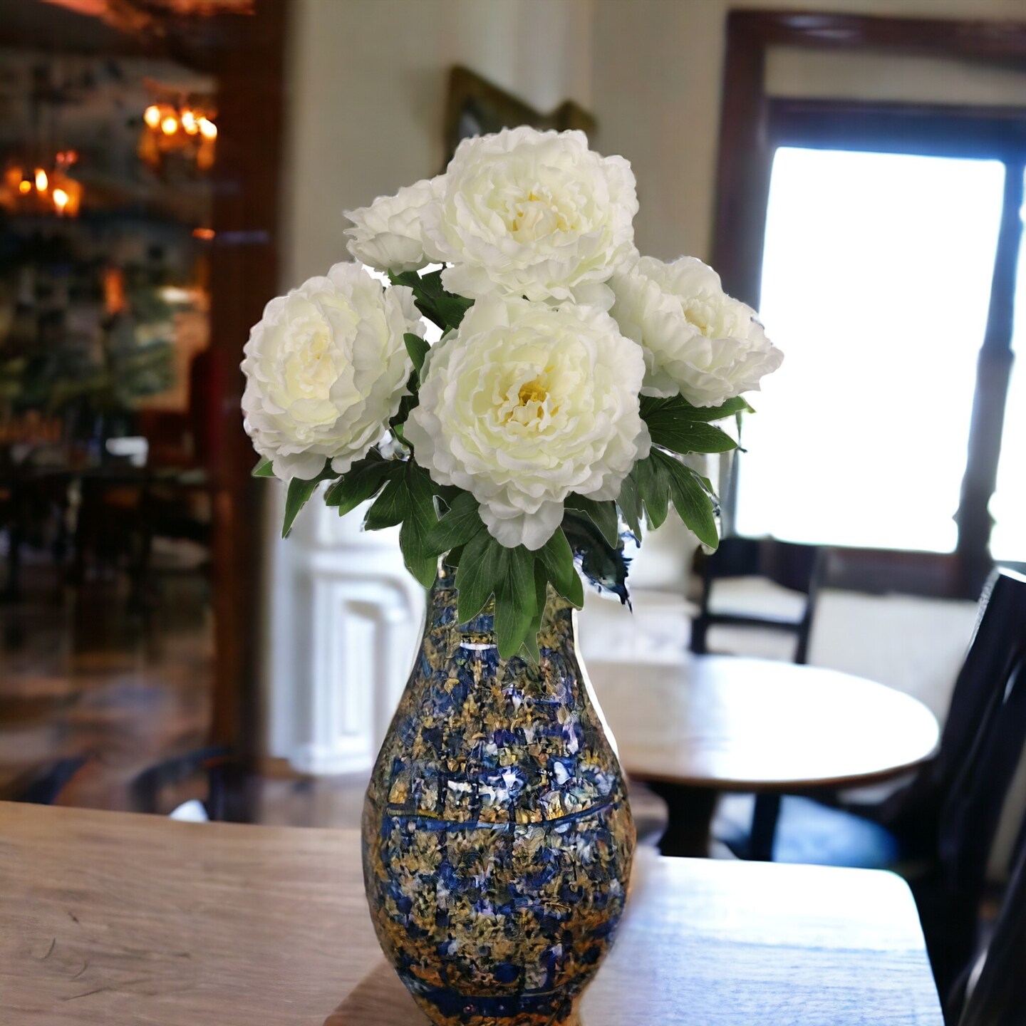 20&#x22; White Peony Bush - 12-Pack with 5 Lifelike Silk Flowers &#x26; Realistic Foliage, Elegant Floral Decor for Arrangements &#x26; Events - All-Season Beauty, Floral Home by Artificial Flowers