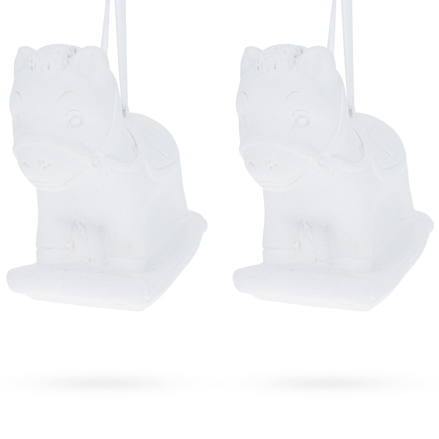 Set of 2 Unfinished Unpainted Blank White Plaster Rocking Horse Ornaments 3.5 Inches