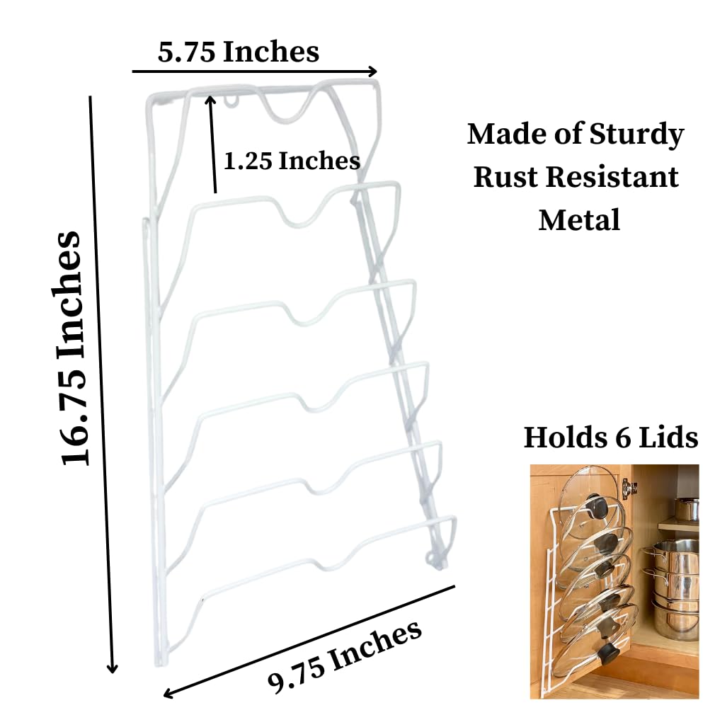 6 Pot Lid Organizer for Cabinet or Pantry Wall - Cupboard Door Pots and Pans Organizer - Glass or Metal Pan Covers Cabinet Organizer - Rack Hanger Dividers - Set of 2