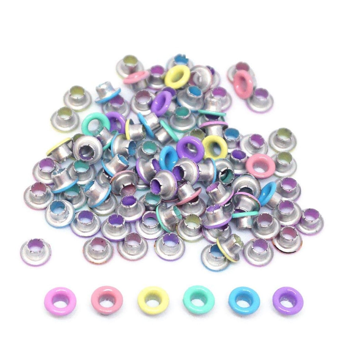 3mm/1/8&#x22; Quicklet Eyelets-Scrapbooking/Birthday Wedding Baby Greeting Holiday Card/Paper Craft/Luggage Cruise Tag/DIY Album/Clothing etc-Pre-Cut Back Slit Set with a Pen-84 PCS (Pastel)