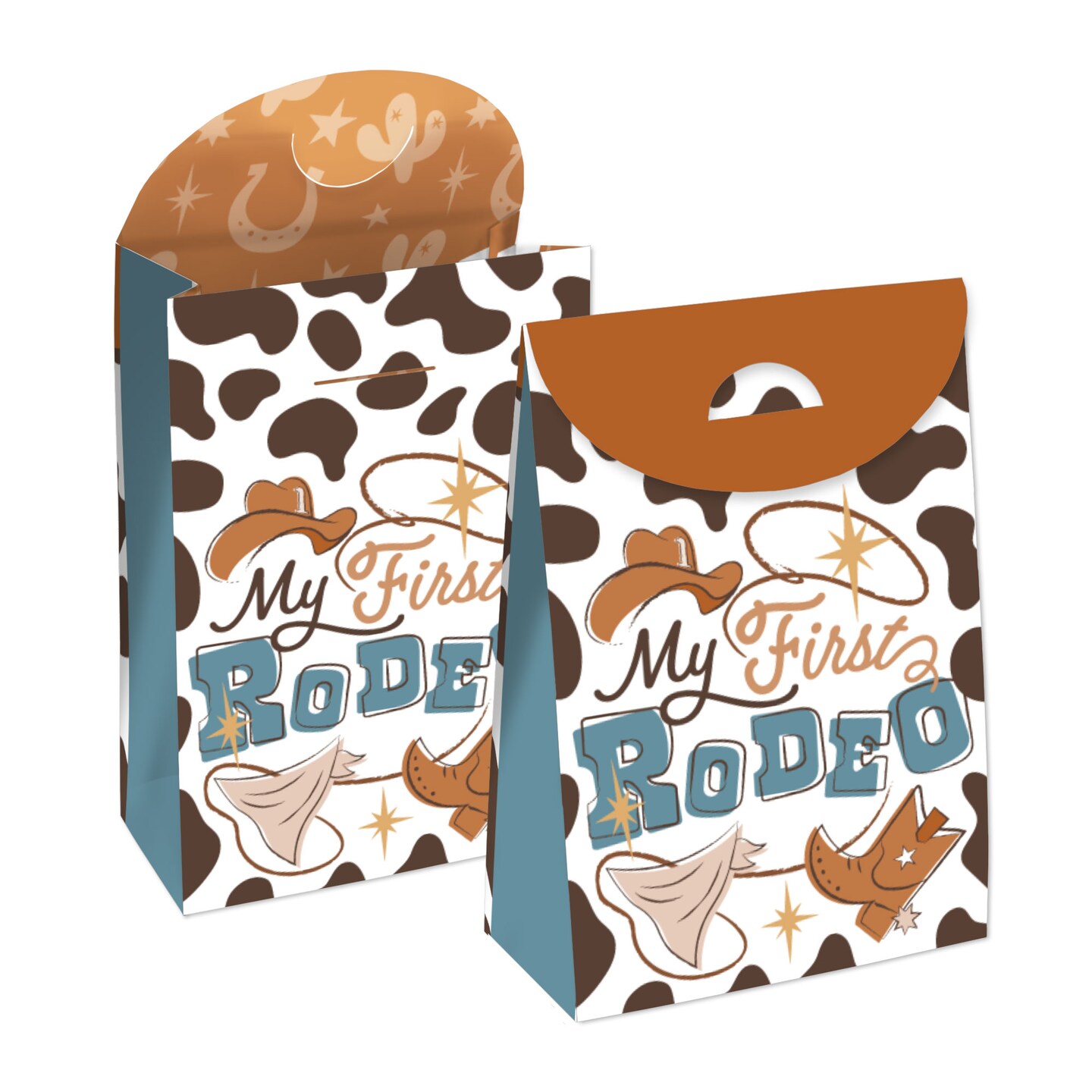 Big Dot of Happiness My First Rodeo - Little Cowboy 1st Birthday Gift Favor Bags - Party Goodie Boxes - Set of 12