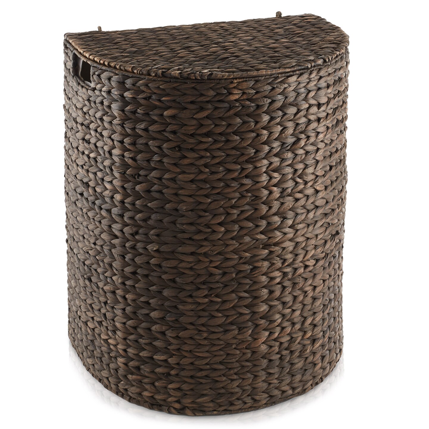 Casafield Half Moon Laundry Hamper with Lid and Removable Liner Bag, Woven Water Hyacinth Laundry Basket for Clothes and Towels