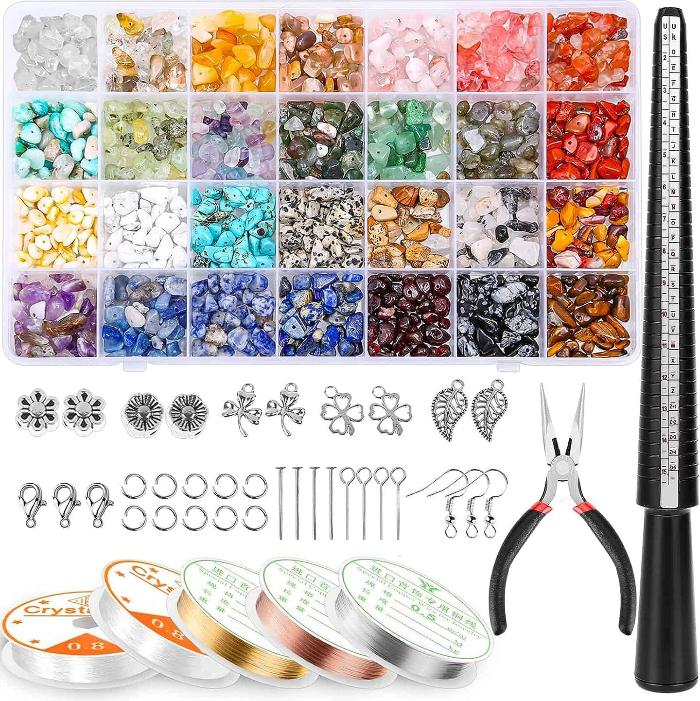 Jewelry Making Kits for Adults Women with 28 Colors Crystal Beads, 1660Pcs Crystal Bead Ring Maker Kit with Jewelry Making Supplies