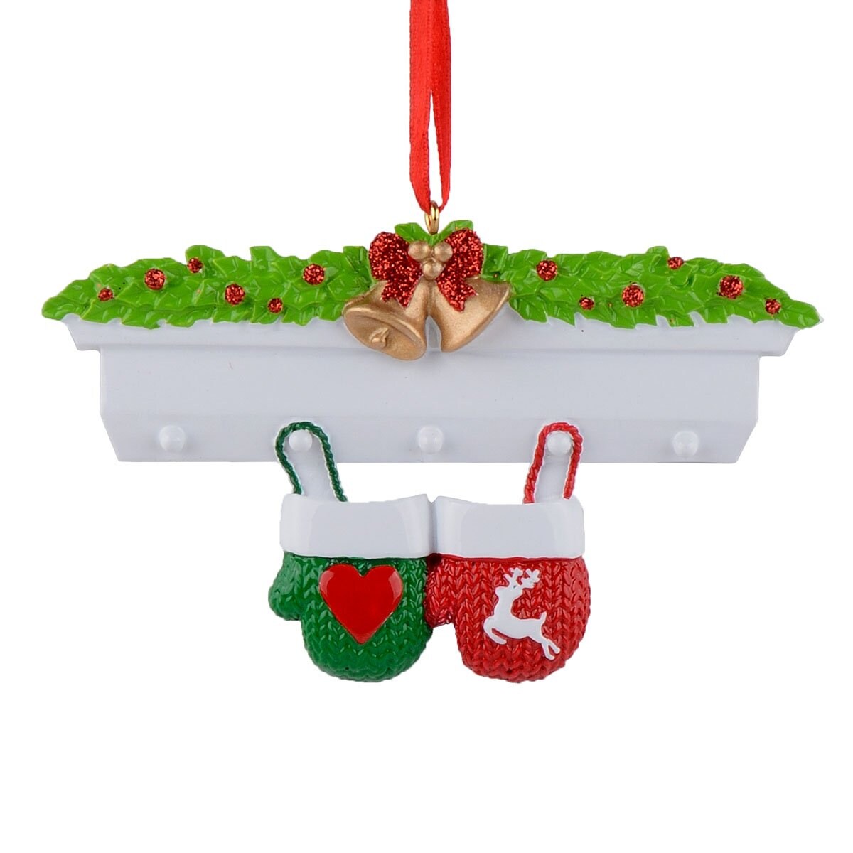 Two Mittens Hand Painted Resin Christmas Ornament