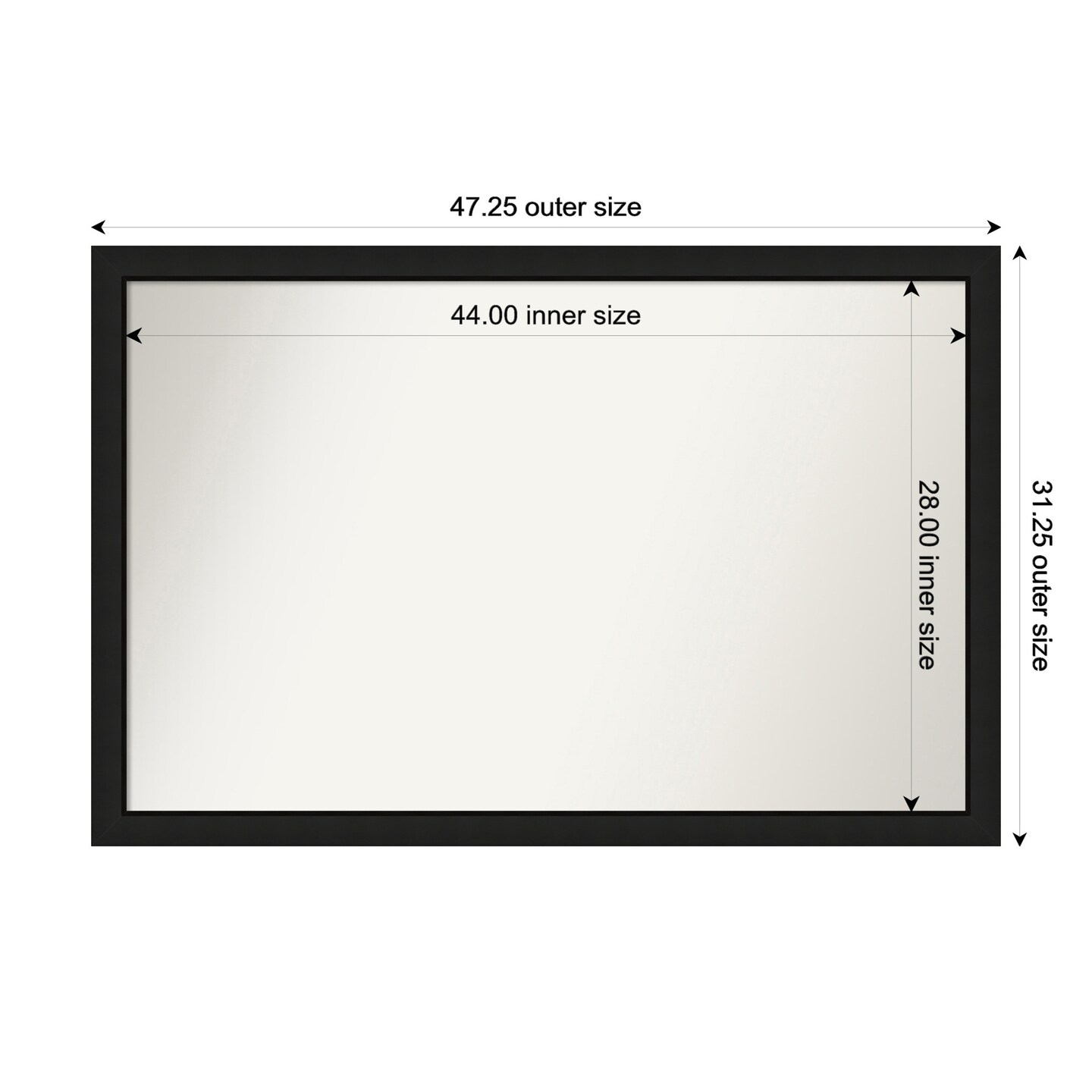 Midnight Black Narrow Non-Beveled Custom Framed Bathroom Vanity Wall Mirror