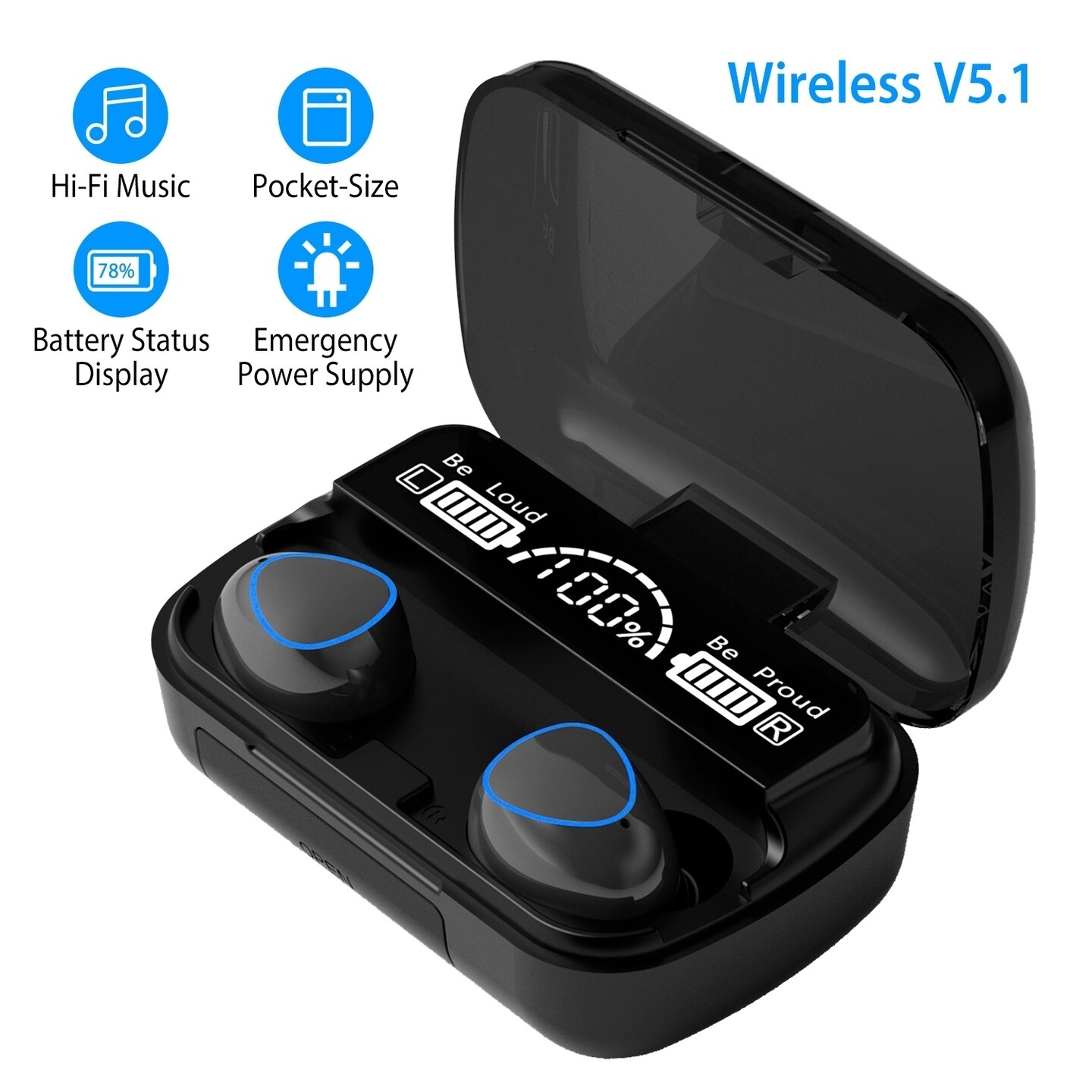 Global Phoenix 5.1 TWS Wireless Earbuds Touch Control Headphone in-Ear Earphone Headset with Charging Case IPX7 Waterproof Power Bank
