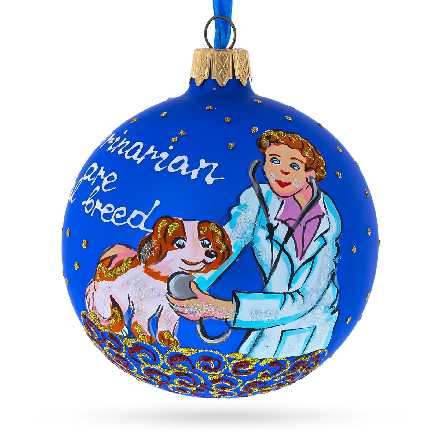 Veterinarian Checking Dog Glass Ball Christmas Ornament 3.25 Inches
