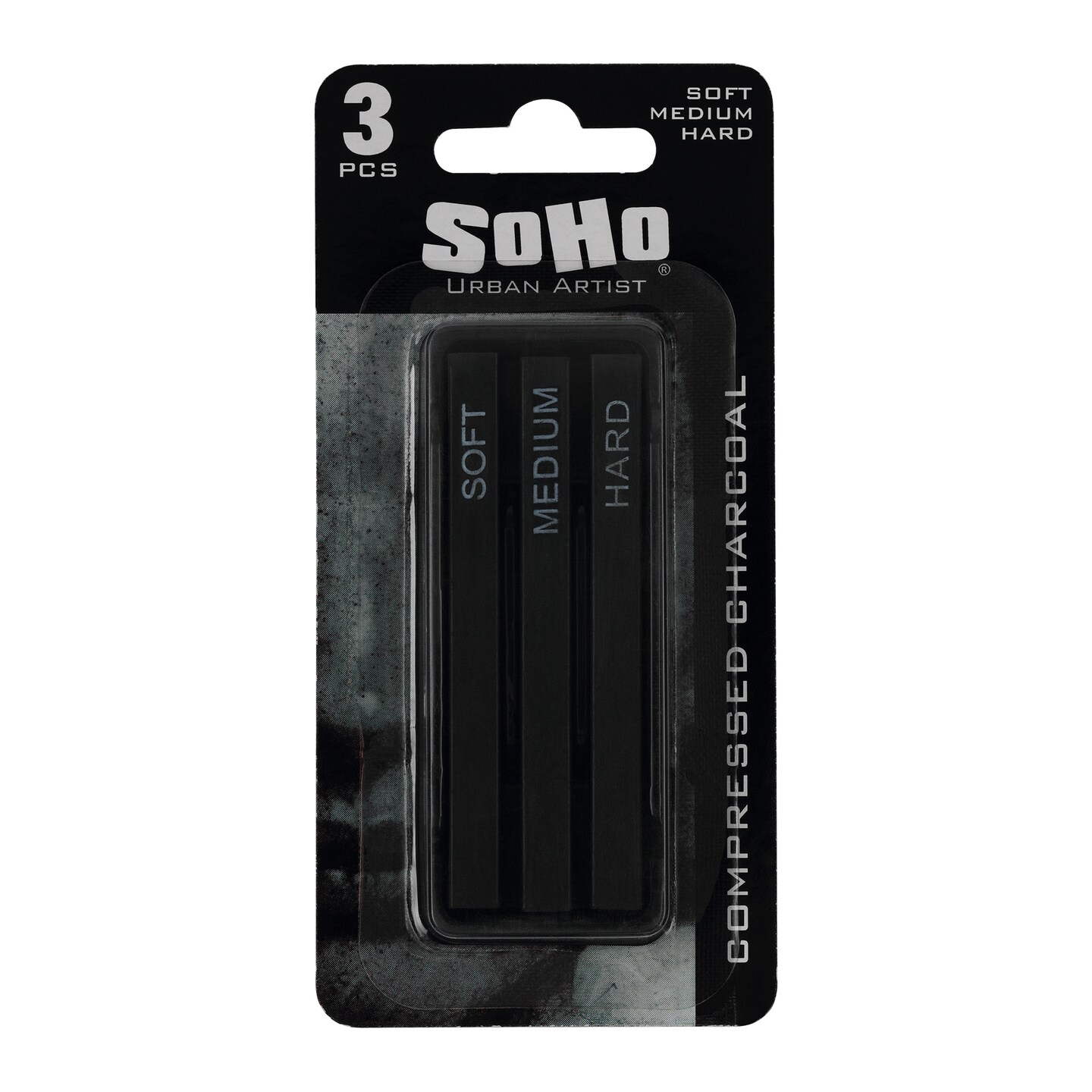 SoHo Urban Artist Compressed Charcoal Sticks, Assorted Pack of 3 - Soft, Medium, and Hard - for Charcoal Drawing and Charcoal Art, Perfect for Artists, Students &#x26; Professionals