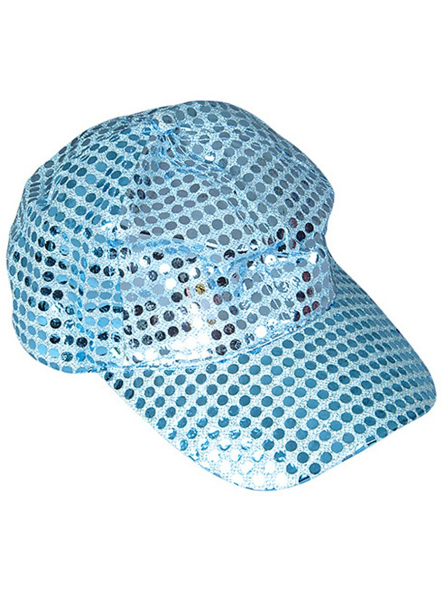 Adults Blue Funky Retro 70s Disco Sequin Baseball Cap