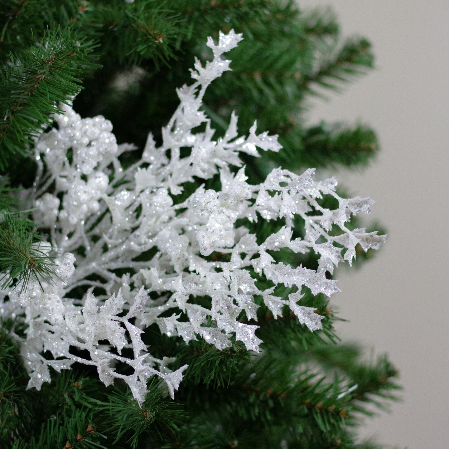 Northlight 26&#x22; White Glittered Holly Leaves and Berries Artificial Christmas Spray